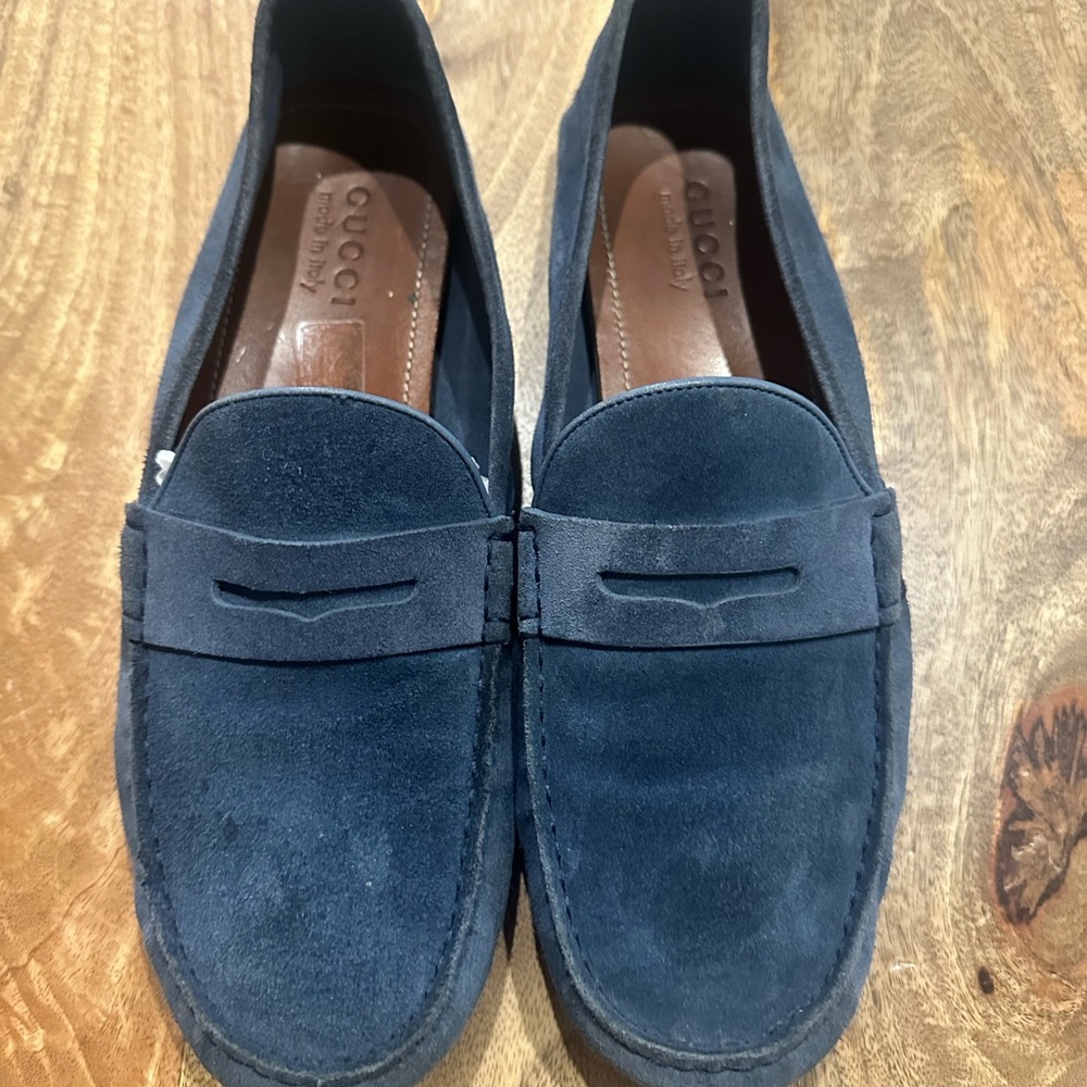 Gucci Men's Dark Blue Suede Slip-Ons